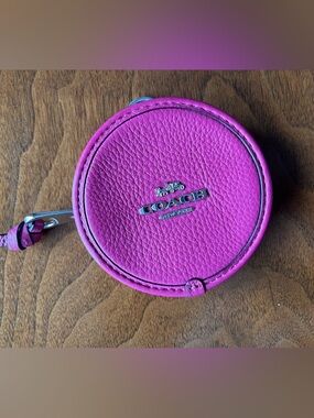 Coach Raspberry Pebbled Leather Round Pouch! Clip on 2 carry lip/Cough drops!